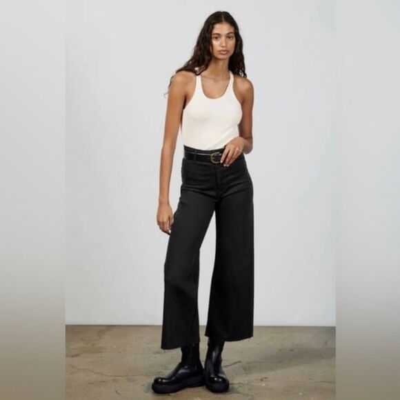 NWT Zara The Marine Straight High Rise Stretch Raw Hem Jeans Sz 14 - Picture 11 of 11